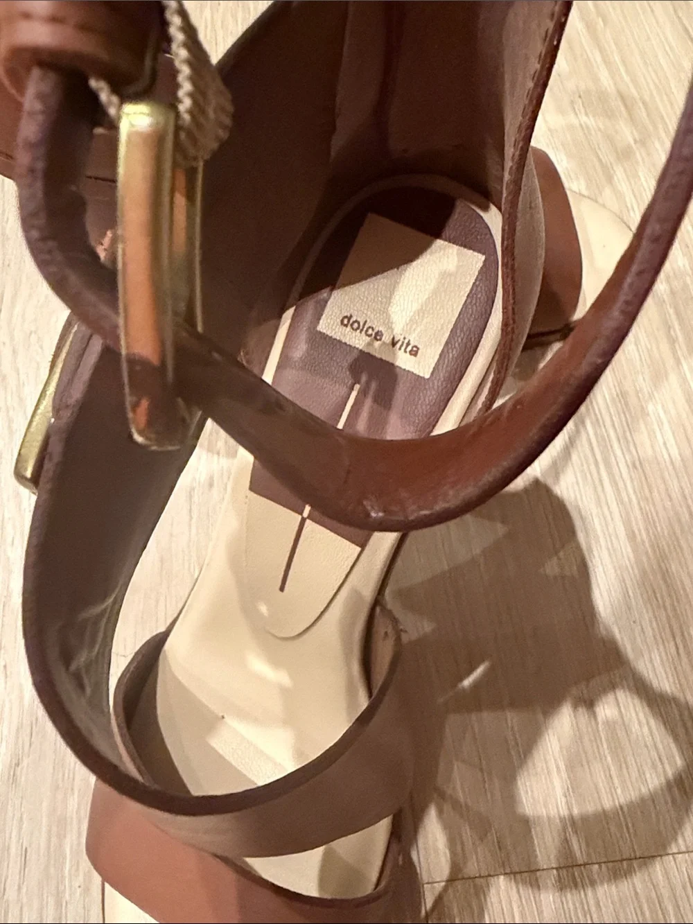 Dolce Vita Cognac Brown Leather Block Heel Sandals